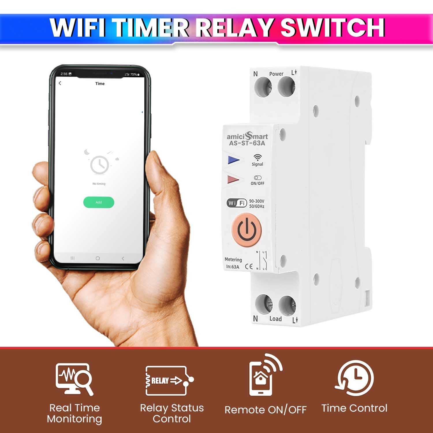 amiciSmart Ultra-Compact 1.8cm WiFi Timer Switch β 220VAC Single Phase, SmartLife App Compatible, Remote Control & Scheduling 1