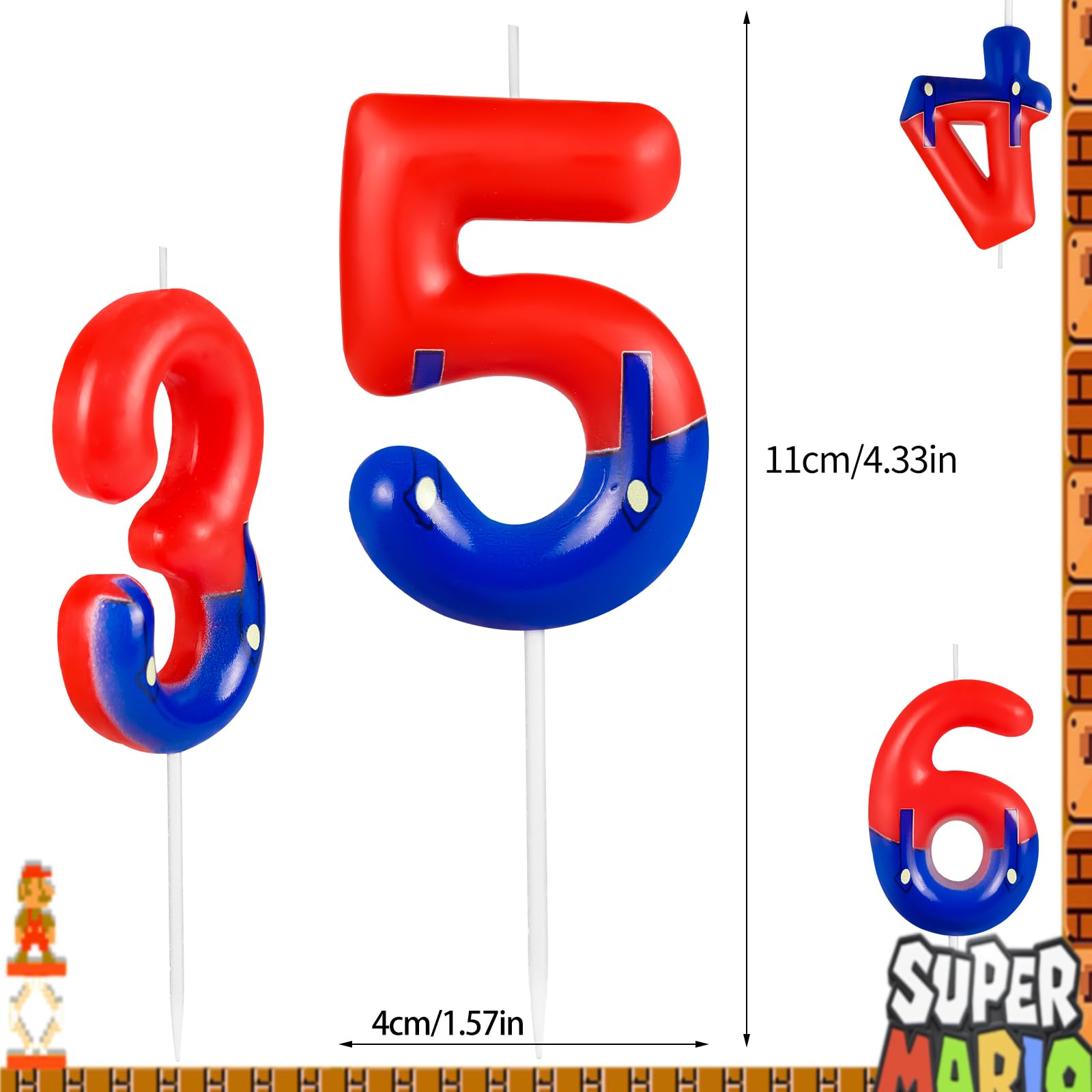 FUNCANDLE Red Blue 5th Birthday Candles Number 5 Candle Cake Topper,Hot Cartoon Game Characters Themed Happy 5th Birthday Cake Perfect Party Decorations for Boys Girls Kids Party Supplies