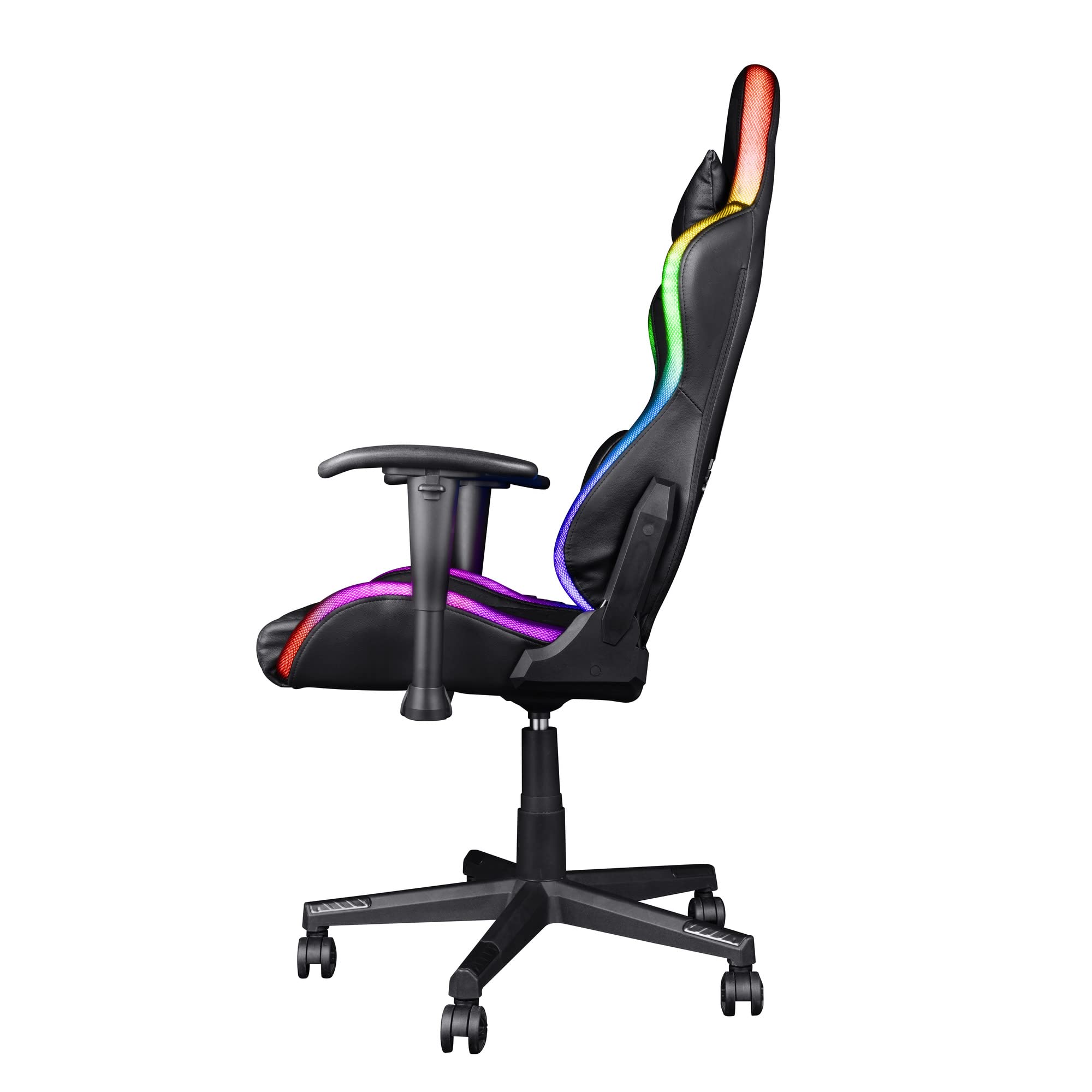 Trust Gaming Sedia da Gaming illuminata LED RGB GXT 716 Rizza - Sedia PC Ergonomica Regolabile con 350 Colori, Totalmente Girevole, con Cuscini Removibili - Nero