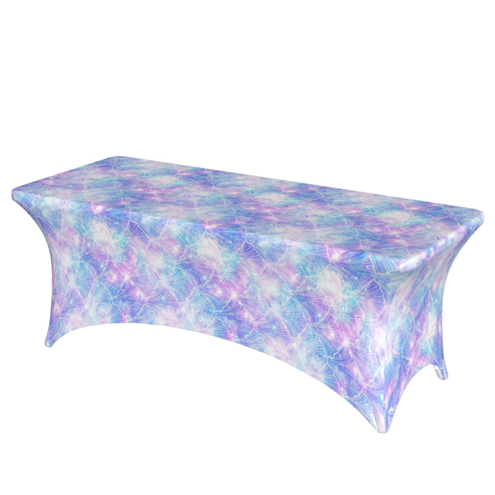 AYYQWE Mermaid Scale Print Elastic Rectangular Tablecloth For Banquet Outdoor Picnics Office Table Cover