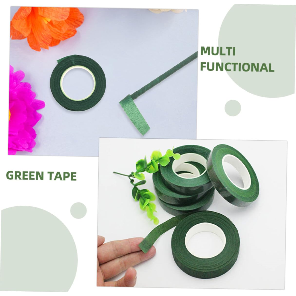 minkissy 12 Rolls Deep Green Floral Tape Bouquet Wrapping Tape for Artificial and Fresh Flowers Stem Wraps DIY Floral Arranging Supplies