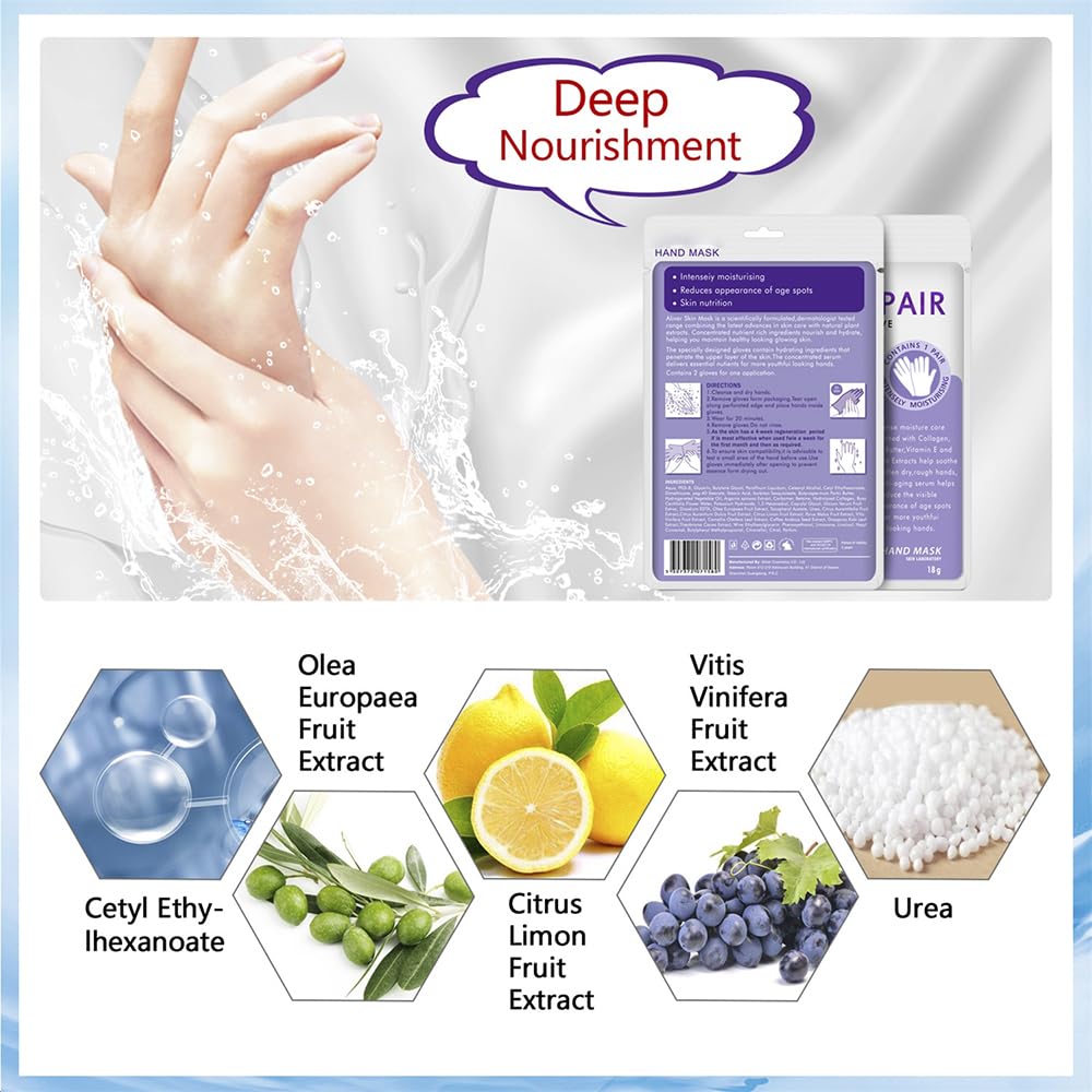 Maschera Mani 5 Paia, Guanti Idratanti Lavanda Con Collagene, Siero e Vitamine, per Mani Secche e Screpolate, Sbiancanti e Antietà, Riparazione Della Pelle Ruvida