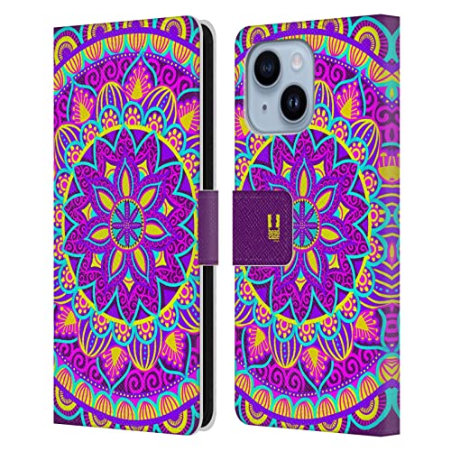 Coque iPhone 14 Plus étui portefeuille anti-choc cuir Mandala Fleurs