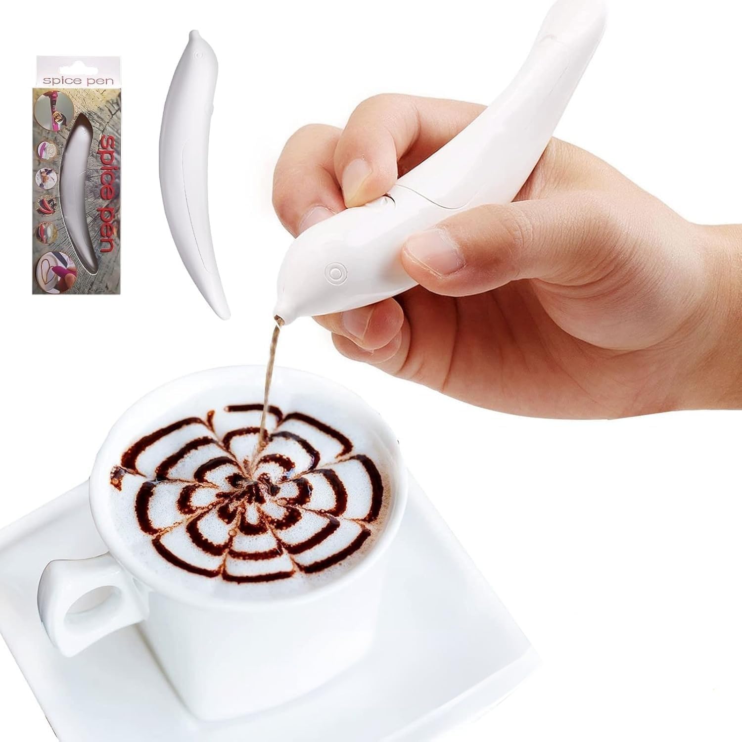 Electric Coffee Pen,that does black art on coffee,Latte Art Pen Spice Pen Coffee Pen Works with Cinnamon/Salt/White Sugar/Fine Coffee Grinds,for Latte & DIY Food Creative Nice Coffee Stencil-image-36