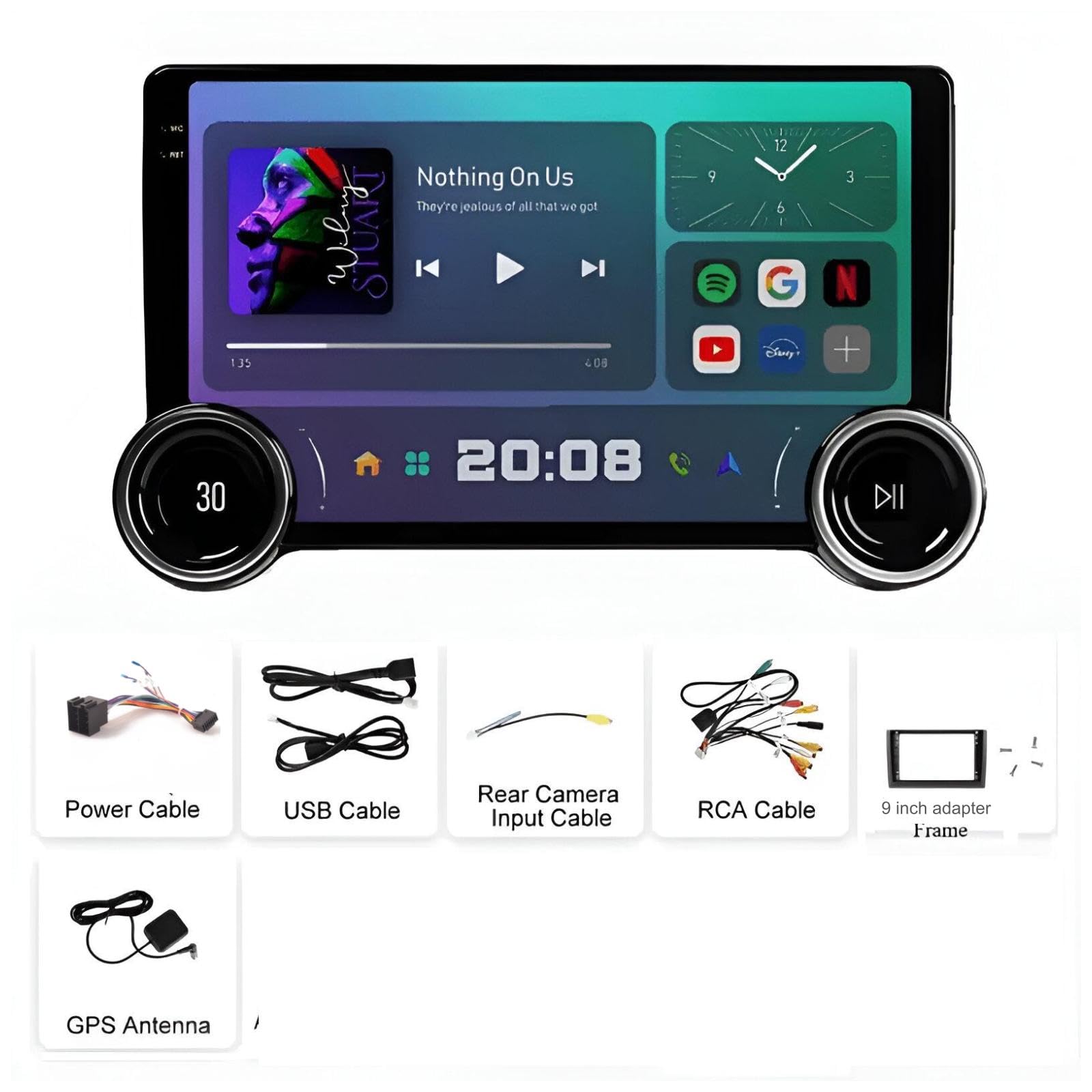 AudioTune Autoradio 10.1" Android 13-2 DIN Touchscreen QLED HD 1280x800, CarPlay Android Auto Wireless, WiFi 6, Bluetooth 5.4, GPS, FM/AM (RA-302)