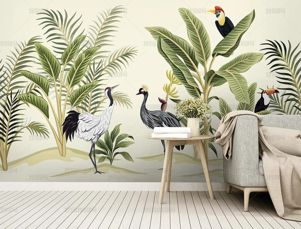 Papier peint forêt tropicale humide pour camoufler un mur terne de salon