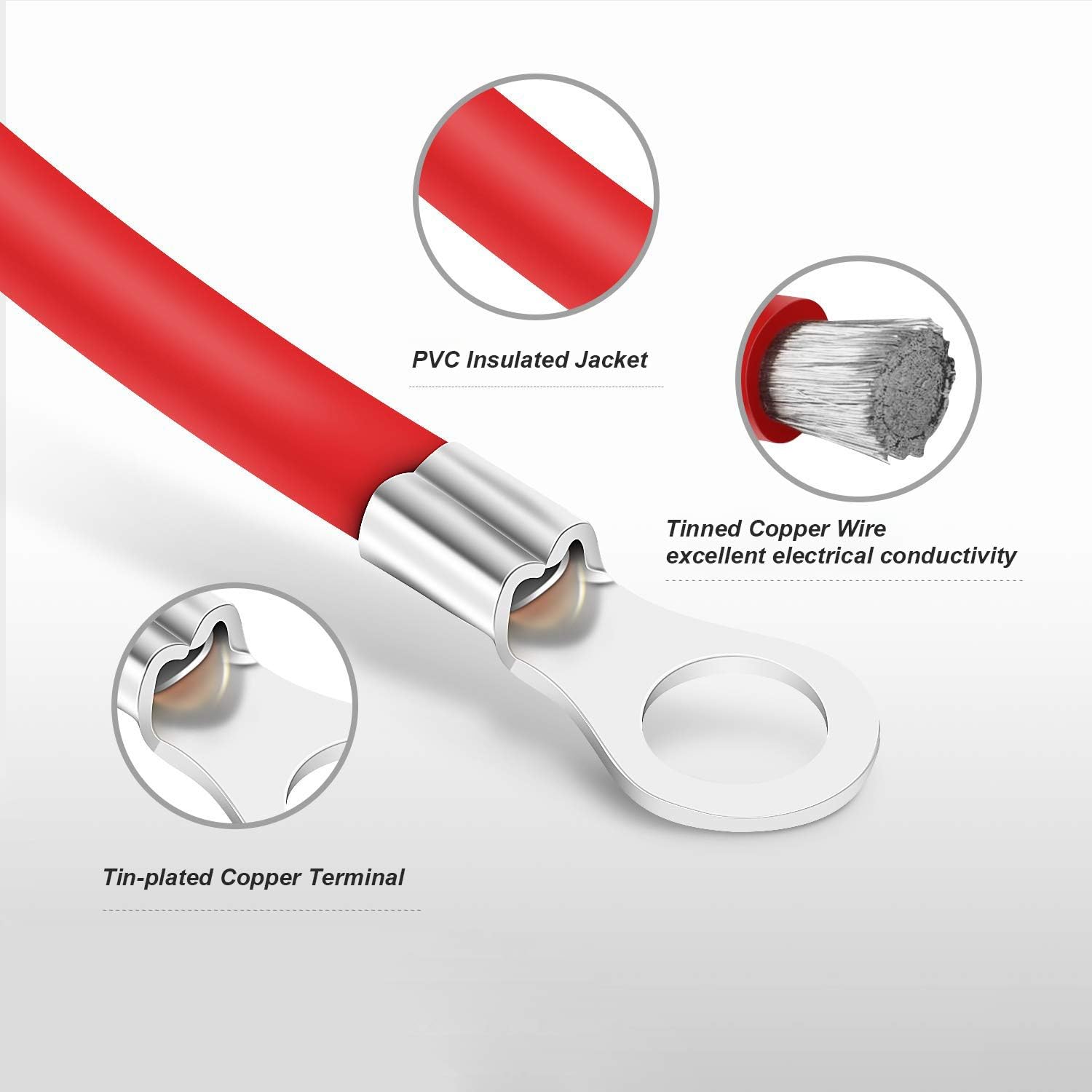 Battery Cables LDOPTO 6 AWG 20-Inch Jumper Cables for Car Battery Inverter Cable Set with Terminals, Red + Black Tinned Copper Battery Inverter Cables for Automotive, Marine, Solar, ATV, Oxygen-Free : Automotive