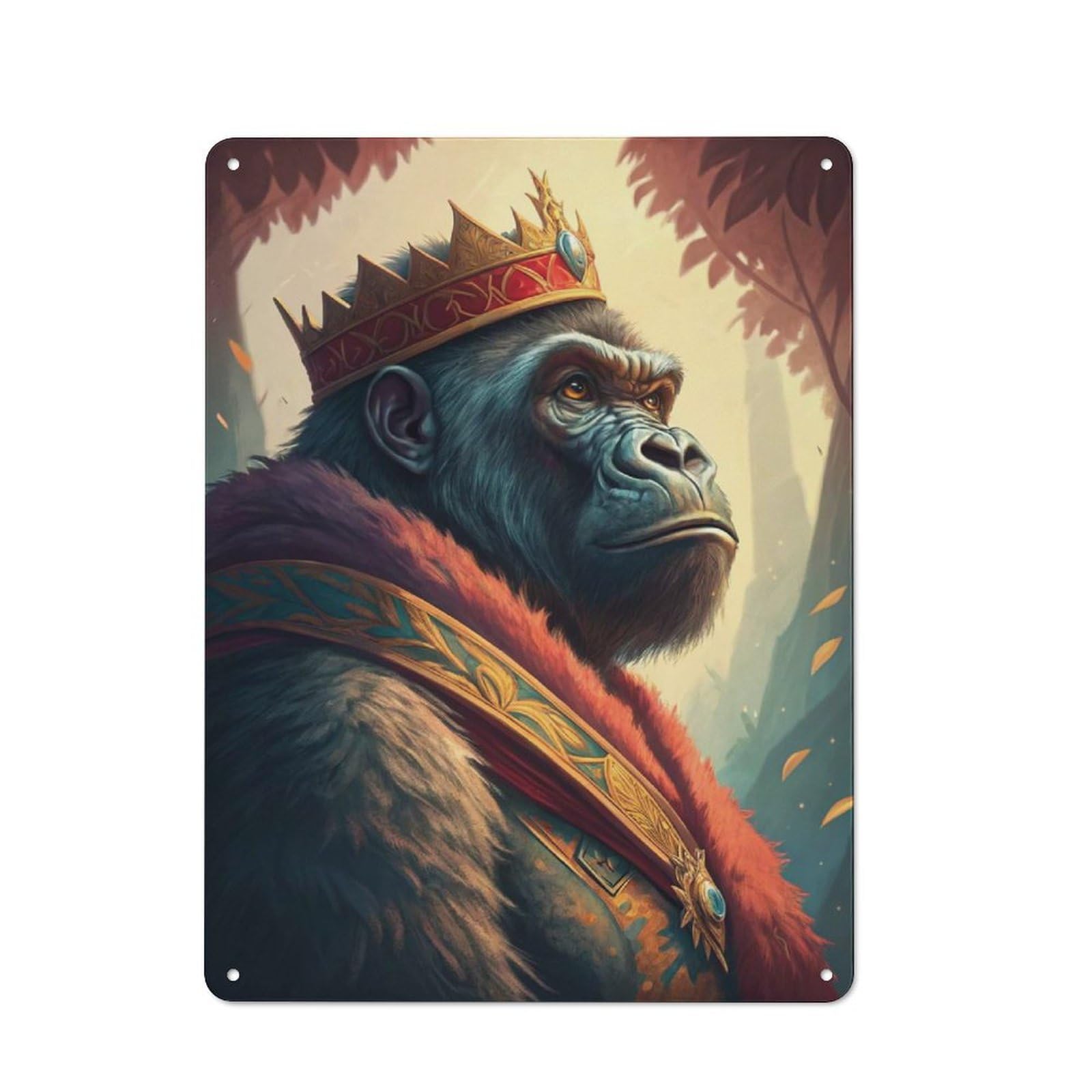 Junmoney Style-19 Tin Wall Plaque 40X30cm With King Gorilla Portrait For Studio Or Craft Room, Suited To Studio Decor Lovers
