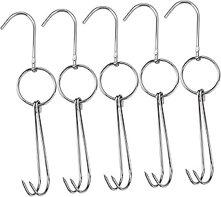5pcs Stainless Steel Double Hooks Meat Processing Hooks for Hanging Bacon Roast Duck and Poultry Heavy Duty Kitchen Gadget for BBQ and Smoker