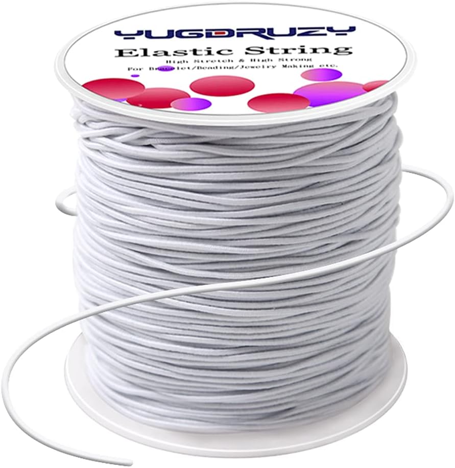 YUGDRUZY 109 Yards Elastic Cord with Sewing Scissors, 328ft Craft Wire Elastic Stretch String Polyester Nylon Handmade Knitting Rope for Jewelry Bracelet Necklace Beading Making - White