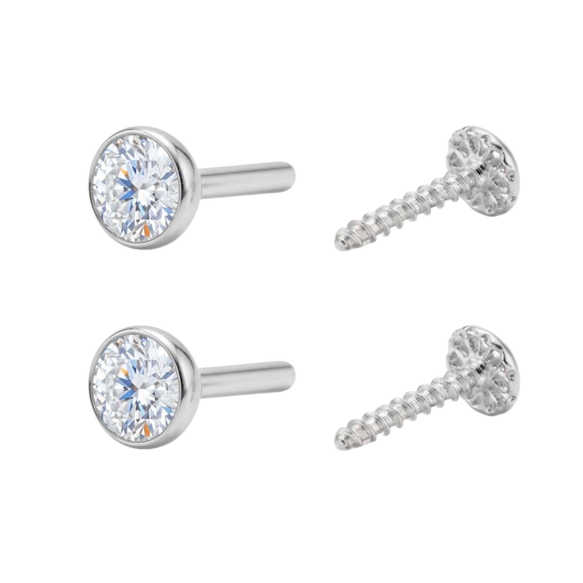 925 Sterling Silver White Zircon 5 MM Screw Nose Pins for Women & Girls | Pair of 2 Round Bezel Nose Studs | Hypoallergenic Silver Nose Rings | Secure Screw Back | Daily Wear Nose Jewellery-image-23