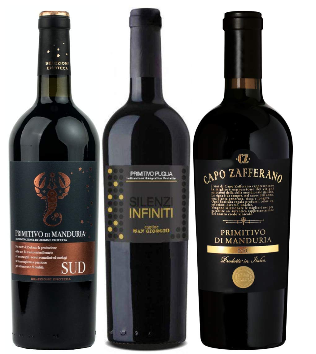 3er Probierpaket Primitivo zum Kennenlernen | hochwertige Rotweine aus Italien | 3 x 0,75l