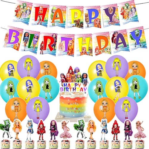 30PCS Rainbow Doll Birthday Decorations Cumpleaños Fiesta Temática,Rainbow High Feliz Cumpleaños Pancartas Fiesta Decoraciones Fiestas Suministros Para Rainbow Doll,Banner Adornos Para Cupcakes