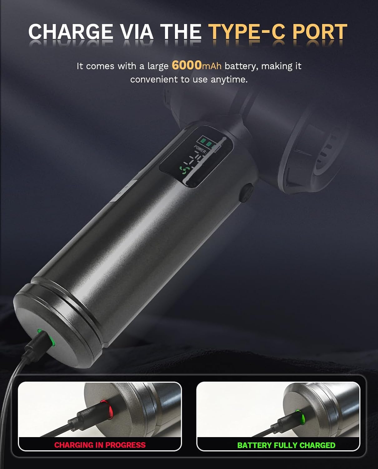 Baiwade Cordless Handheld Car Vacuum Cleaner, 15000PA High Power 2-in-1 Mini Vacuum Duster & Inflator with LED Display Screen, 3-Speed Brushless Motor for Car Care, Home, Office, Pet