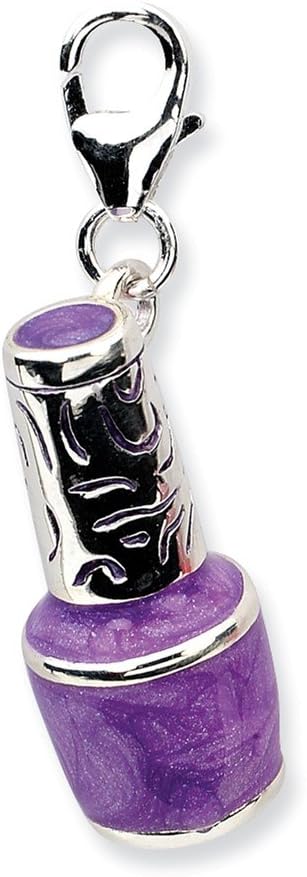Sterling Silver 3-D Enameled Purple Nailpolish Bottlew/Lobster Clasp Charm