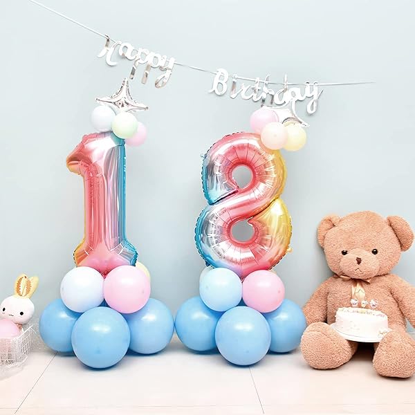 Numéro de ballon 1 e anniversaire|Ballon arc-en-ciel géant 40" - 101cm décoration d'anniversaire - Décoration de numéro de ballon d'anniversaire. Envolé avec de l'hélium - 3