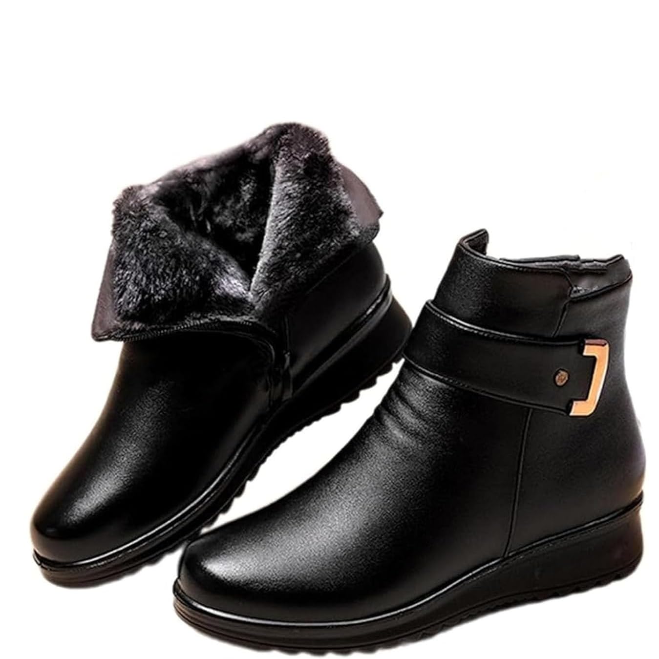 Womens Metal Buckle Genuine Leather Wool Orthopedic Boots Orthopedic Ankle Boots for Women Winter Warm Non-slip Waterproof Ankle