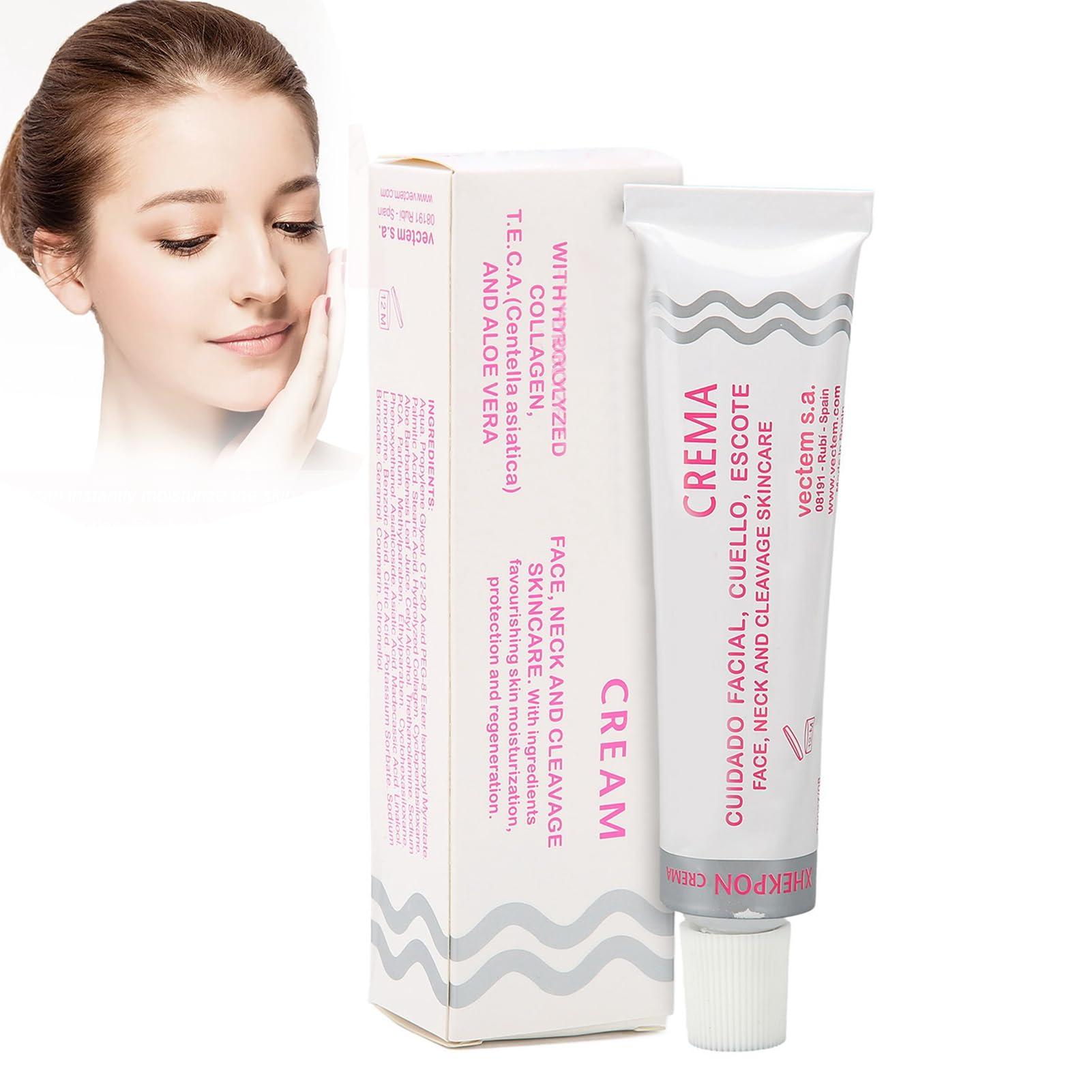 Crema Facial Antiarrugas, Crema Facial 40ml, Crema Hidratante para el Rejuvenecimiento de la Piel, Crema para el Cuello con Colágeno de Aloe Vera para el Cuidado Diario de la