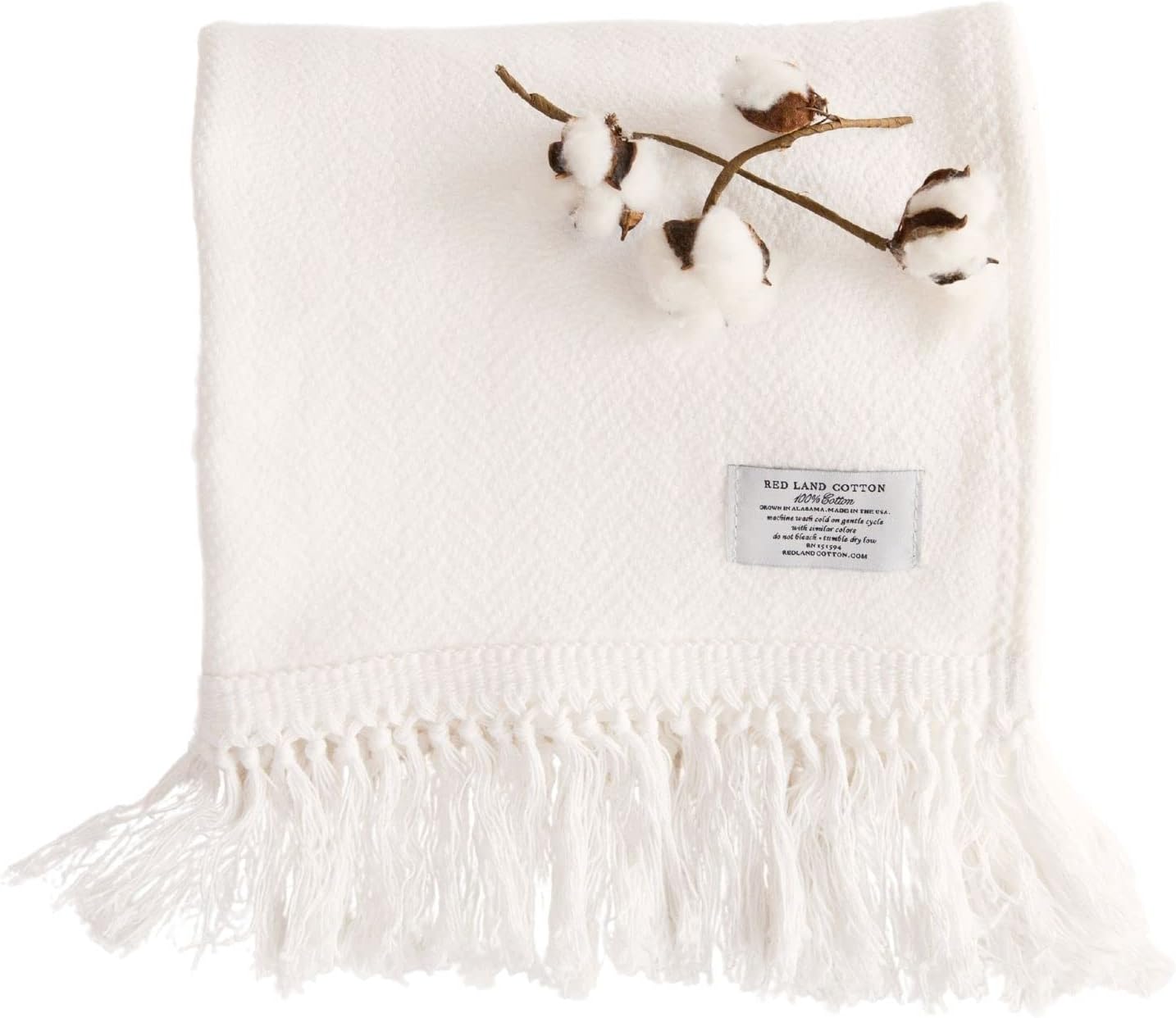 Red Land Cotton Natural 100% Cotton Breathable Basket Weave Throw Blanket - Made in USA, Lightweight, Machine Washable, All-American Comfort