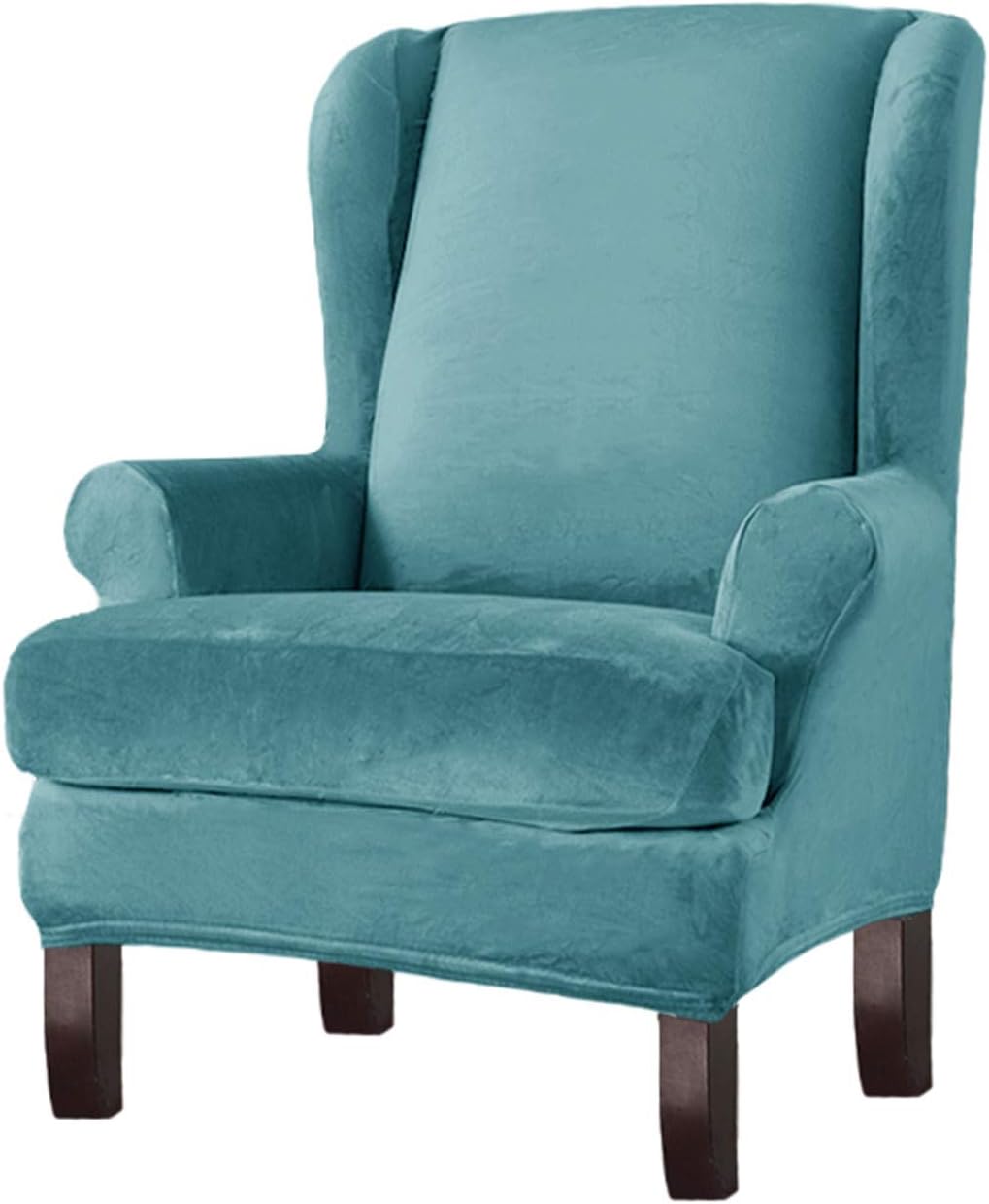 NOPEXTOWing Chair Slipcover Velvet Slipcovers,2 Piece Stretch Wingback Chair Covers,Furniture Covers for Wingback Chairs (Teal)