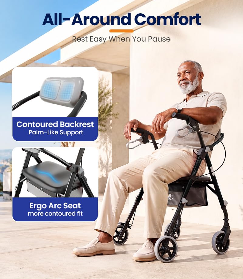 Image of VOCIC Z11 Rollator Walkers for Seniors with Seat, 500 LBS Load, Ultra Wide | High-capacity support, 23 inch wide frame, ergonomic seat, dual brakes, and slim fold for home, shopping & daily walks, Black