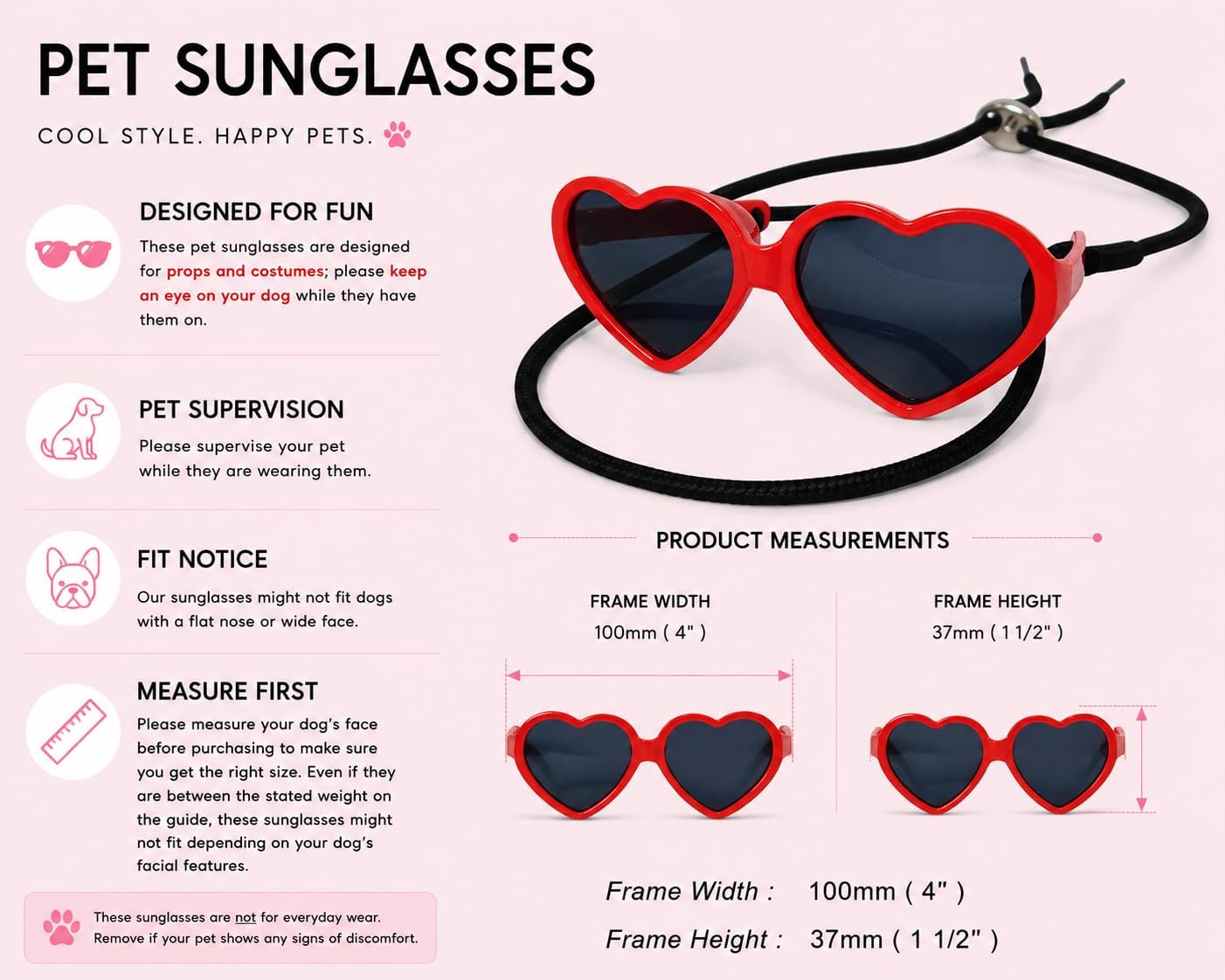 G001-F Dog Pet Costume Sunglasses Small Breed (S, up to 15 lbs, Heart Pink-Mirror) image 2