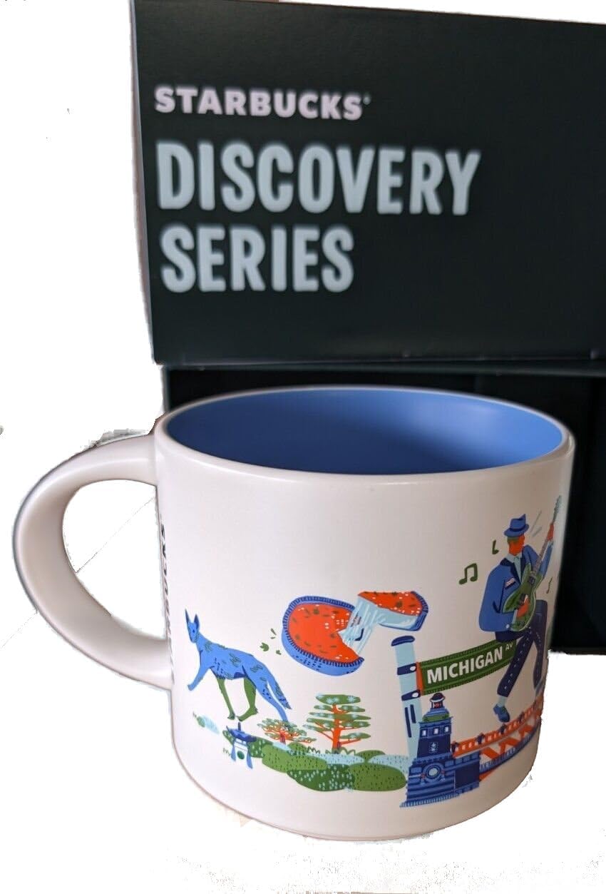 Starbucks Discovery Series Chicago Ceramic Coffee Mug, 14oz, White and Blue