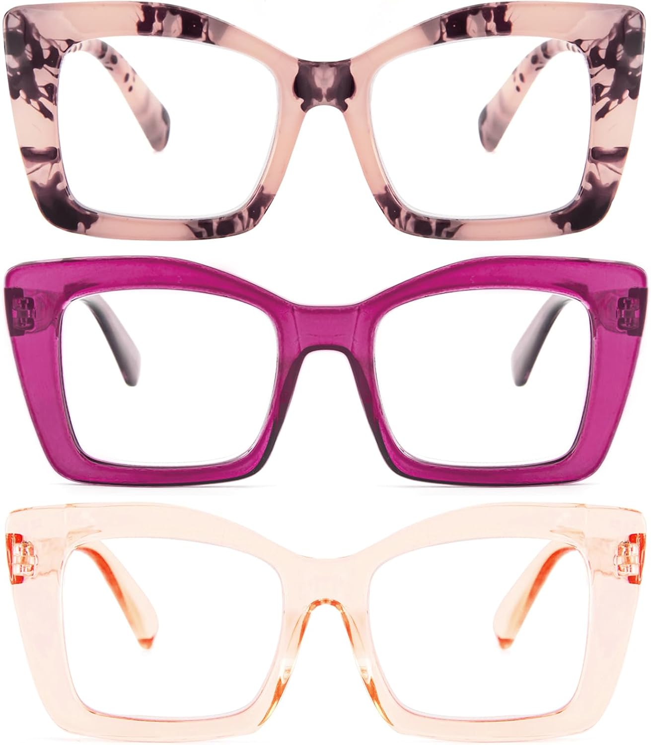 REAVEE Oversized Square Reading Glasses Oprah Style for Women, Blue Light Blocking Large Frame Computer Readers Spring Hinge