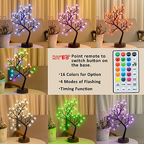 Pooqla Valentines Rgb Cherry Blossom Tree Light With Remote 16 Color-Changing Led Artificial Flower Bonsai Tree， Pink Table Top Lamp Home Lit Tree Centerpieces Decoration 36 Led, Brown Branch #TOP1