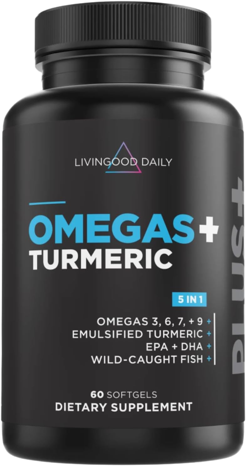 Omega 3 6 9 Plus Turmeric Curcumin Supplement, 60 Softgels - Fish Oil Omega 3 Supplements (EPA & DHA) for Men and Women - Brain, Joint, Heart Health, and Metabolism - Made in USA