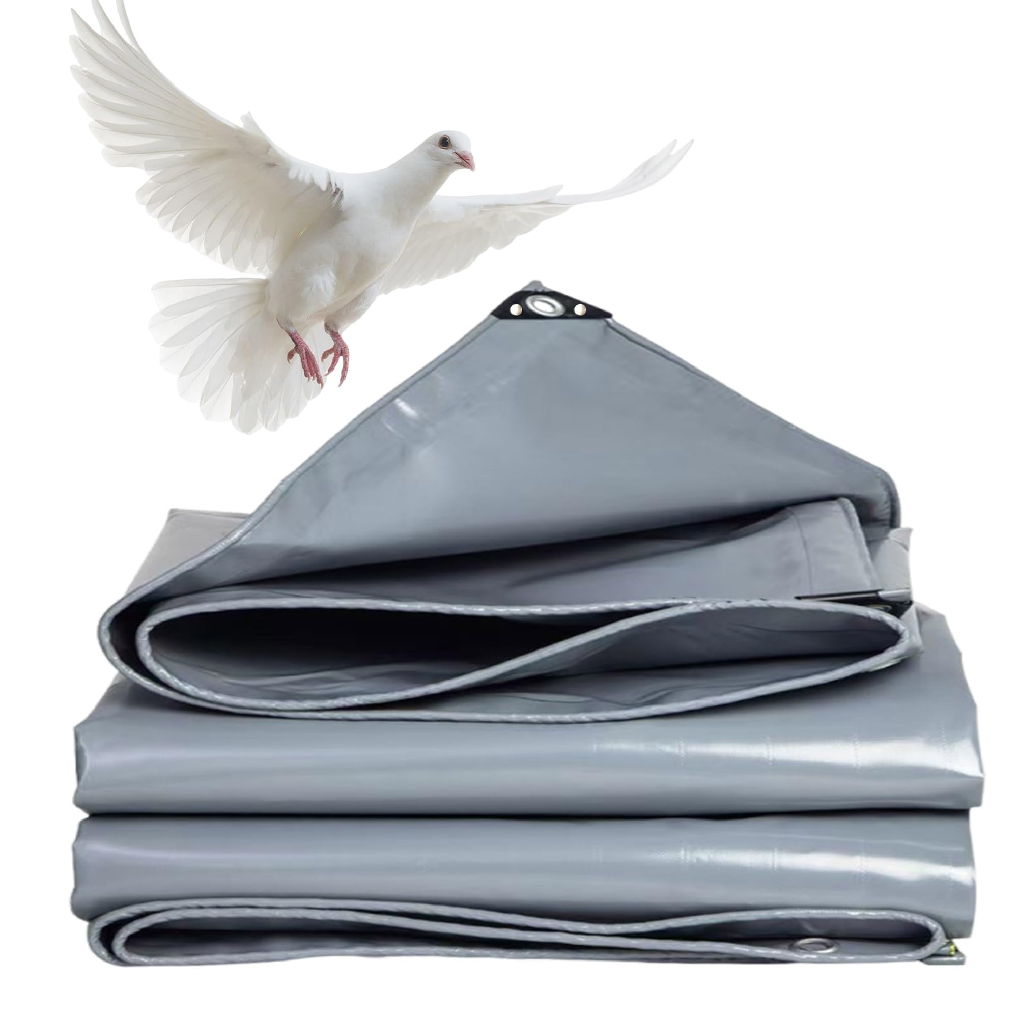 Lona Grande Impermeable, 3.5x3.5 m 450g/m² Lona Impermeable con Ojales, Lona de PVC para Troncos de Madera, JXL11, Gris