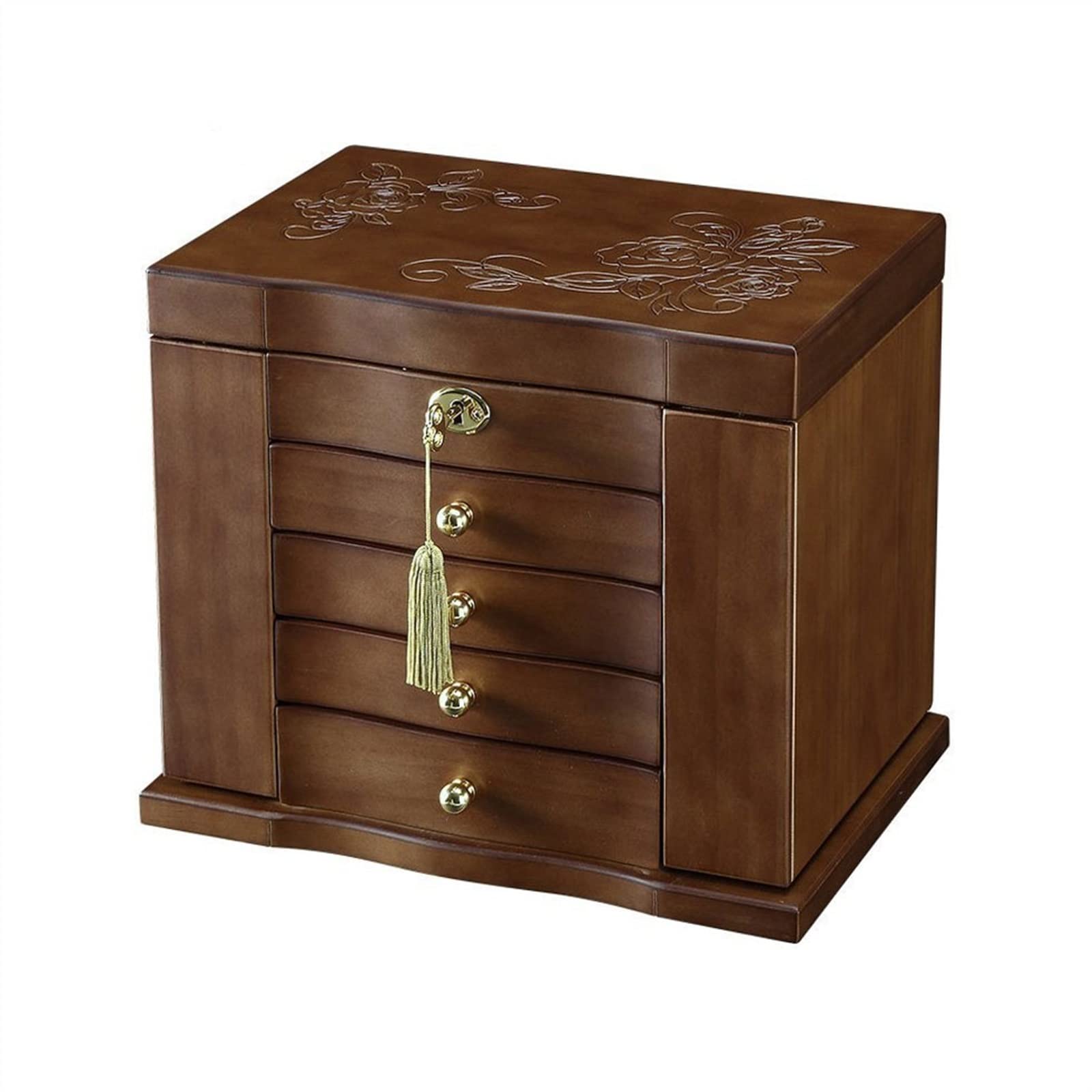 Joyero de madera con cerradura, cajón grande, caja de almacenamiento de joyas, regalo de cumpleaños para mujeres, organizador de joyas simple y portátil