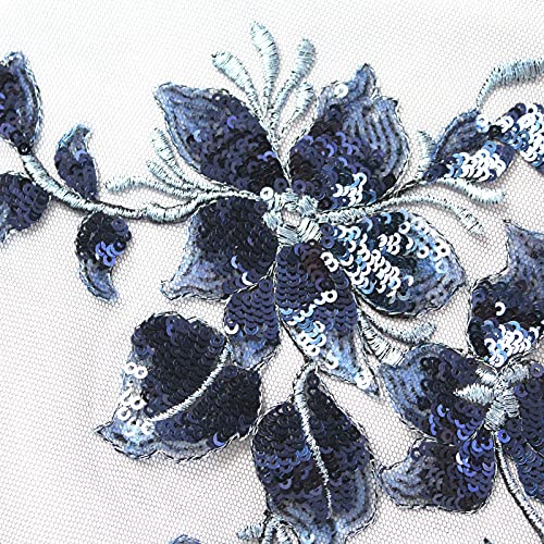 Sunmove Embroidery Sequin Lace Applique Sewing Flower Fabric Collar Patch For Wedding Gown Dress Bridal Diy Crafts(Dark Blue) #TOP5
