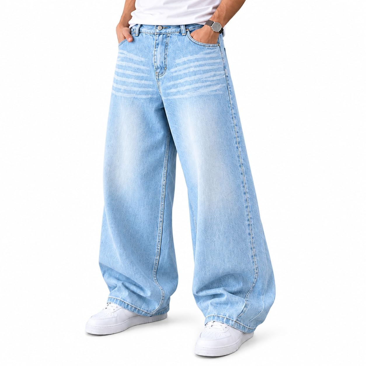 KULAKAS Men's Baggy Wide Leg Jeans Light Blue - Image 1