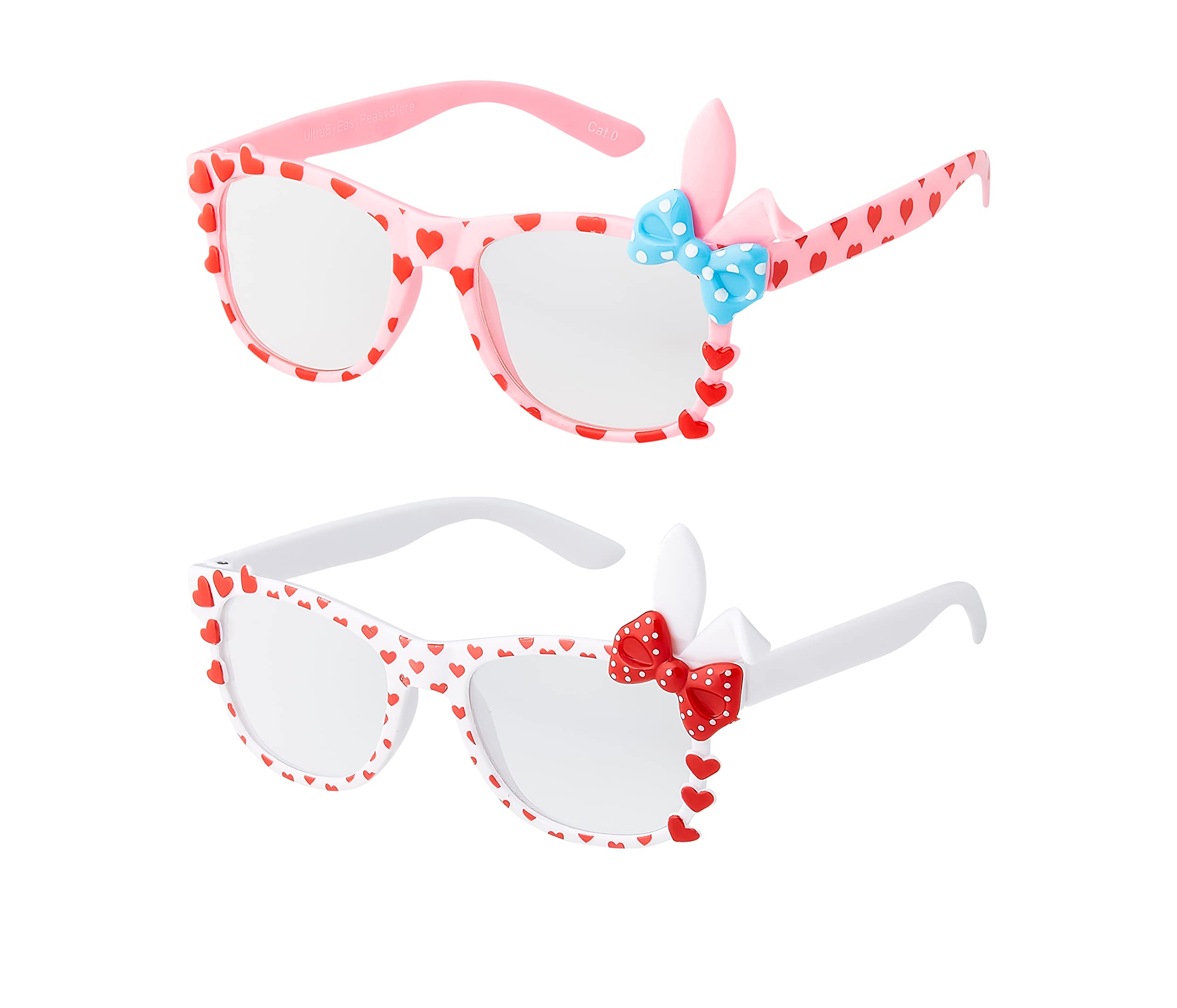 1 White 1 Pink Bunny Ear Childrens Costume Glasses Classic Clear Lens Glasses Frames Girls Kids Costume Glasses Fancy Dress World Book Day Geek Glasses Hipsters Nerd Style Fake Glasses