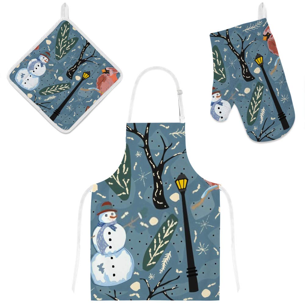 Tablier de cuisine fleurs de cerisier 3pcs cadeau idéal avec gants et maniques assortis