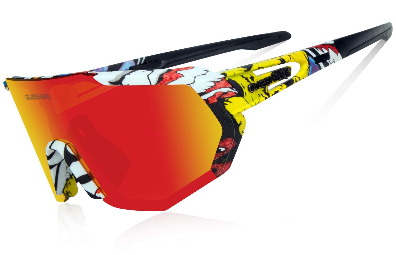 Queshark Polarizzati Anti-UV con 3 o 5 Lenti Occhiali da Ciclismo Bici MTB Intercambiabili per Sport Uomo Donna Guida Pesca Golf Baseball Corsa
