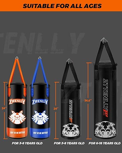 Miniatura 7 de Saco de boxeo para niños con guantes, piel sintética y correa de altura ajustable, juego de bolsas de boxeo para niños de 3 a 8 a 14 años, ideal