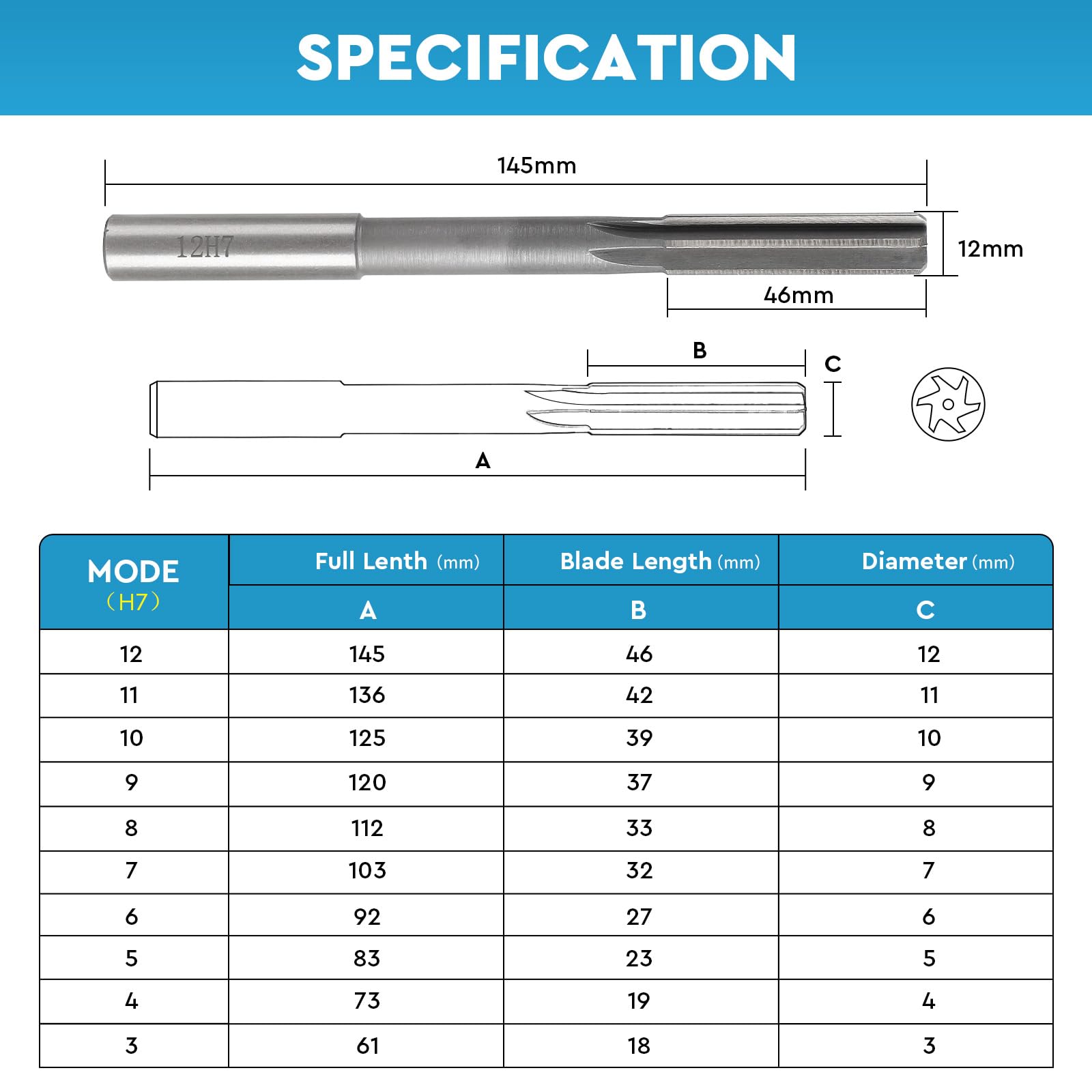 SWAWIS 10 Pezzi H7 Alesatore a Flauto Diritto HSS, 3-12mm Alesatori a Macchina per Lavorazione Legno e Metalli per Migliorare Precisione Nella Lavorazione dei Fori