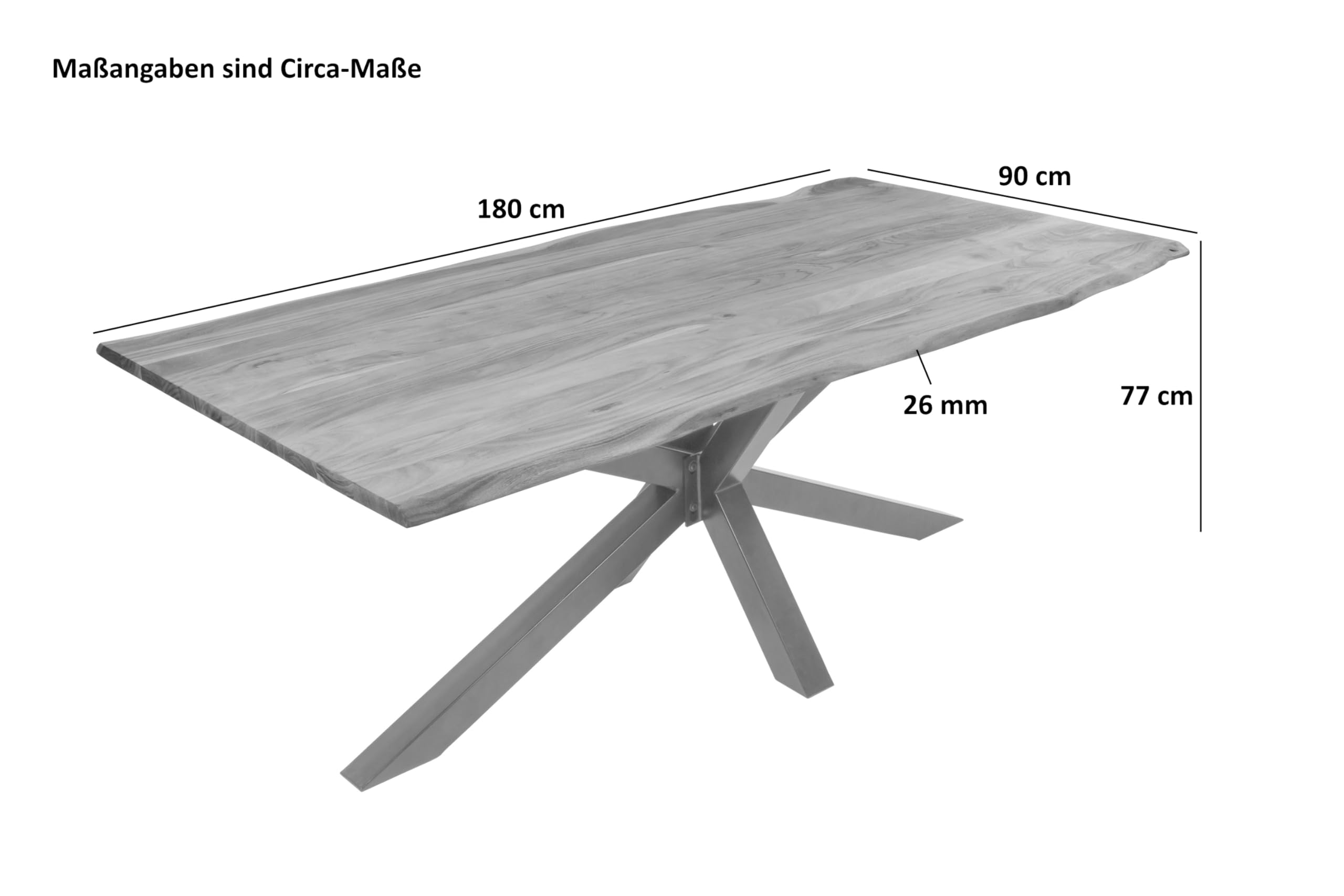SAM Esstisch Dana 180x90 cm Akazie Eiche Baumkante Spider-Gestell schwarz