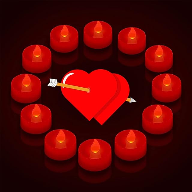 PChero LED Red Tea Lights, 12 Packs Flickering Flameless Tealights with 6 Hours Timer Battery Operated Candle Lights for Home Room Church Festival Halloween Christmas Decoration Red