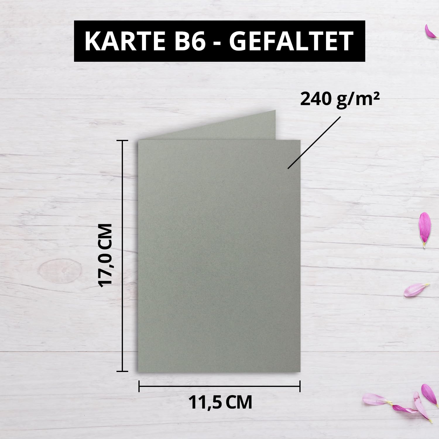 Składane kartki z kopertami w formacie DIN B6 115 x 170 mm, zaproszenia na ślub, chrzest, komunię, bierzmowanie, nie odkształcają się, pasują do drukarek 100 zestawów 34-Graphit