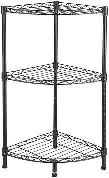 Corner Display Rack,Multipurpose Shelving Unit,Heavy Duty Storage Shelving Unit,Wire Shelving Unit Commercial Metal Shelf,Steel Organizer Wire Rack for Restaurant ,Pantry,Kitchen Garage Black,3 Tier