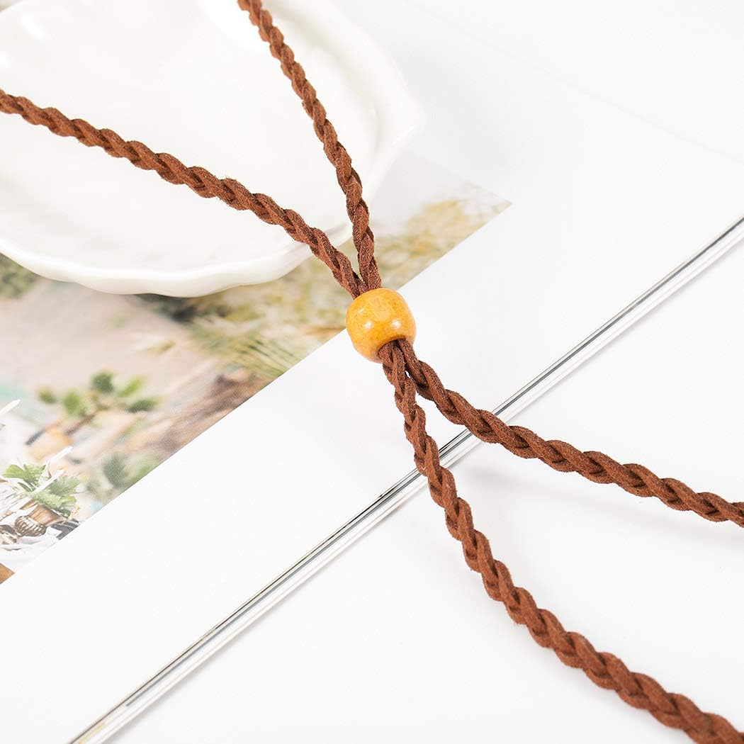 Miniatura 5 de Gangel Hippie Bohemia Plumas Diadema india elegante con plumas de pavo real borla cuerda de cáñamo para festivales mascaradas carnaval traje marrón