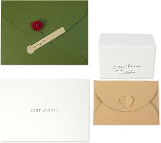 10 Pack Olive Green Gift Card Envelope 4.7x6.2 Inch, Unique Olive Green with Rose Dried Flower Sticker & Best Wishes Card, Wedding Invitations, Birthdays, Handmade Crafts, Photos & 4x6 Inserts