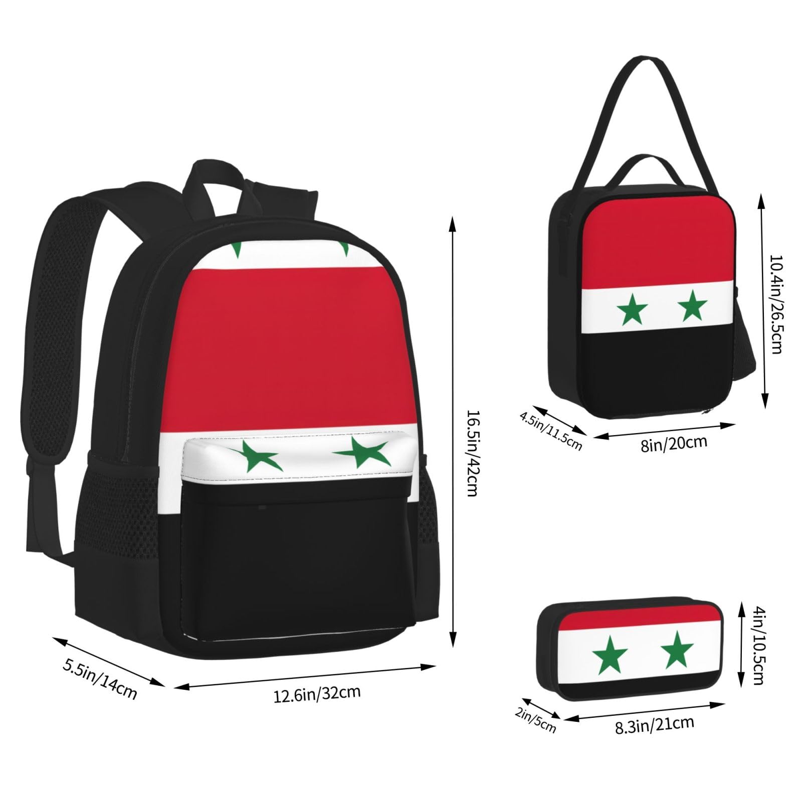 Flaga Syryjskiej Republiki Arabskiej plecak dziecko chłopcy dziewczęta pudełko na lunch szkoła torba zestaw uczniów szkół student prezent, Czarny, One Size, Bagaż