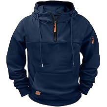 Men'S Tactical Hoodie Quarter Zip High Neck Pullover Sweatshirt With Sleeve Pocket Fleece Lined Outdoor Work Hoodies