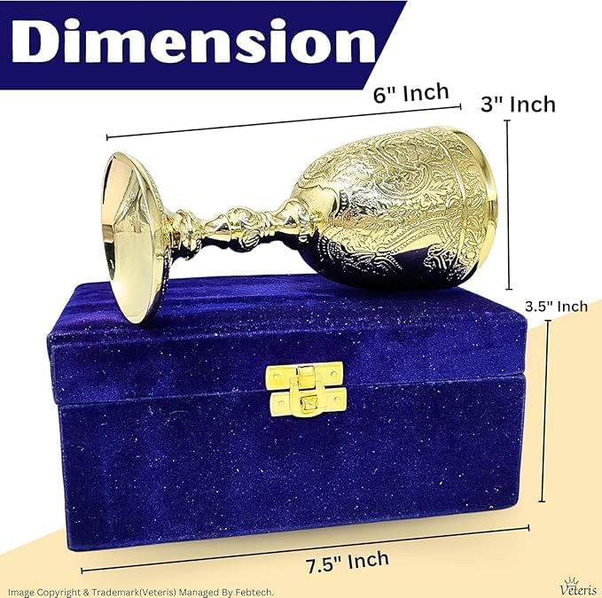 Condition photo showing New/Like New for royal handmade premium engraved solid brass vintage wine goblets, decorative plated ornate with blue velvet box, medieval gifts chalice glassware for wedding anniversary, (gold)
