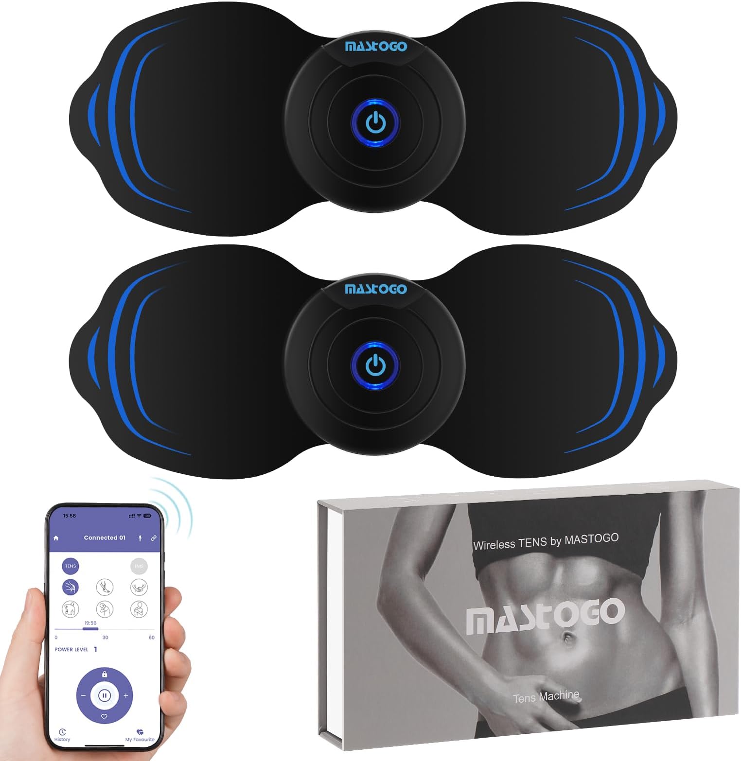 MASTOGO Wireless TENS Unit Back Pain Relief Massager- Muscle Stimulator Machine - Wireless TENS Unit Muscle Stimulator- tens Unit