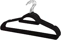 Kit 10 Cabides de Veludo Slim Adulto Preto Antideslizante Ultrafino com Gancho Giratório Cromado Premium para Roupas Camisas Calças Saias Vestido